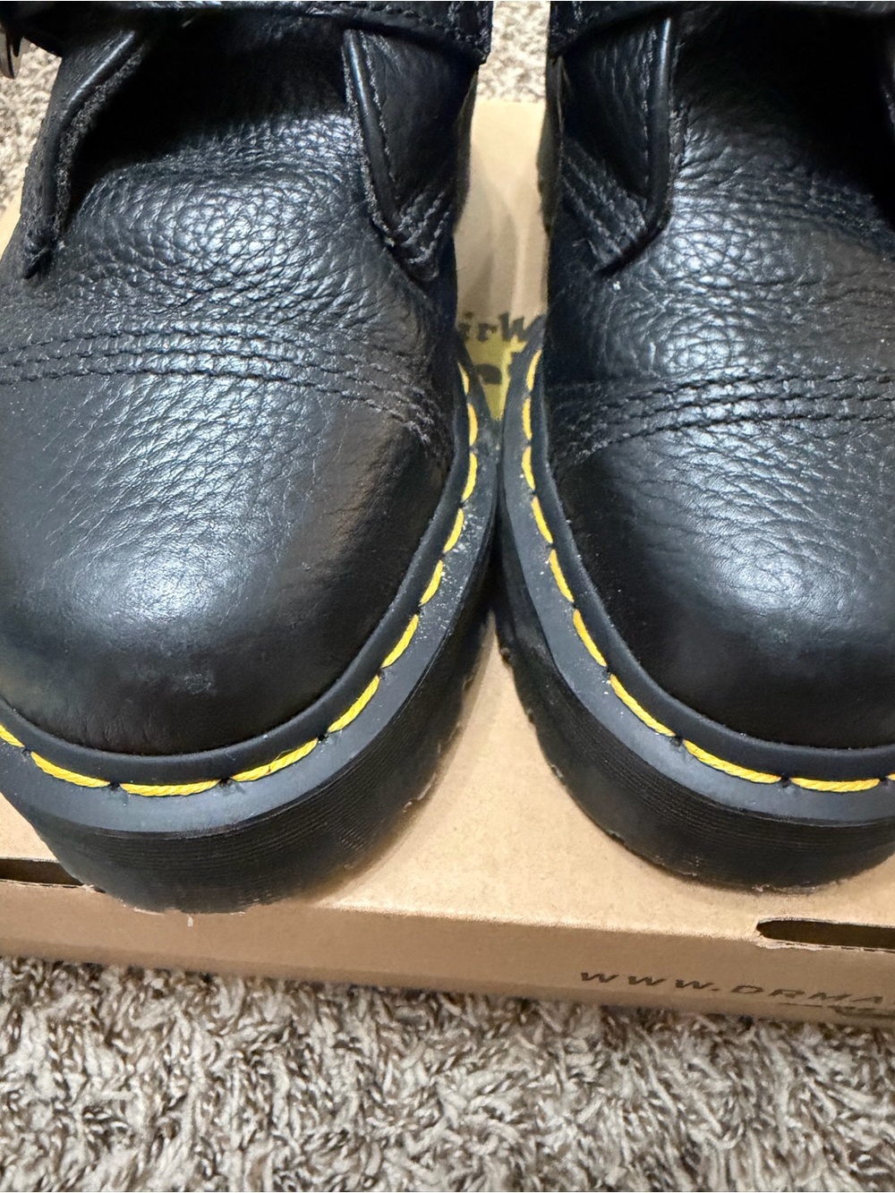 Dr. Martens Women’s Black Leather Double-Strap Ankle Boots with Yellow Stitching - Picture 5 of 9